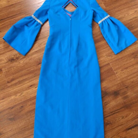 Vintage Blue Medieval Dress 60s Wedding Costume 35" Bust - Picture 7 of 11